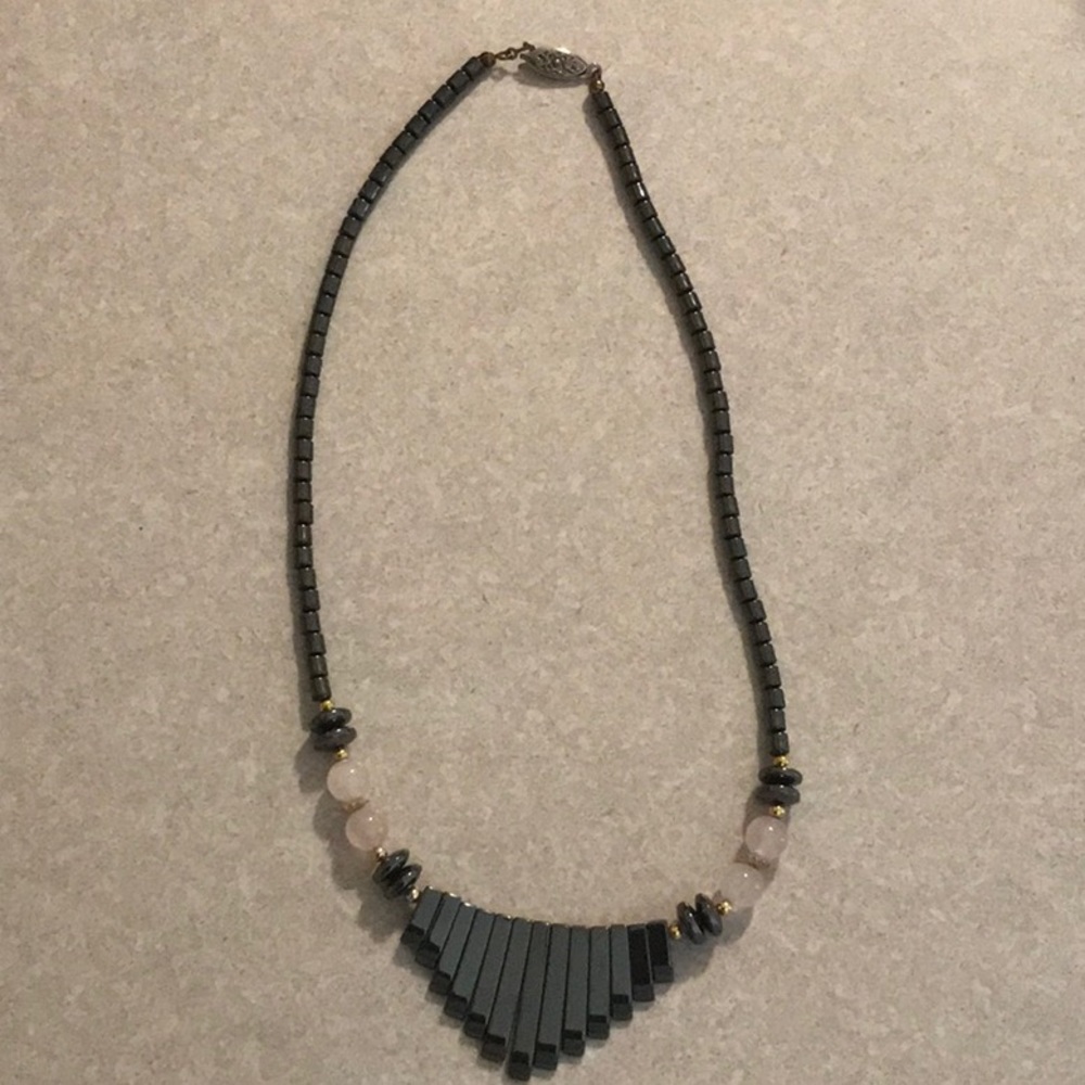 Vintage Grey and Pink Beaded Statement Necklace